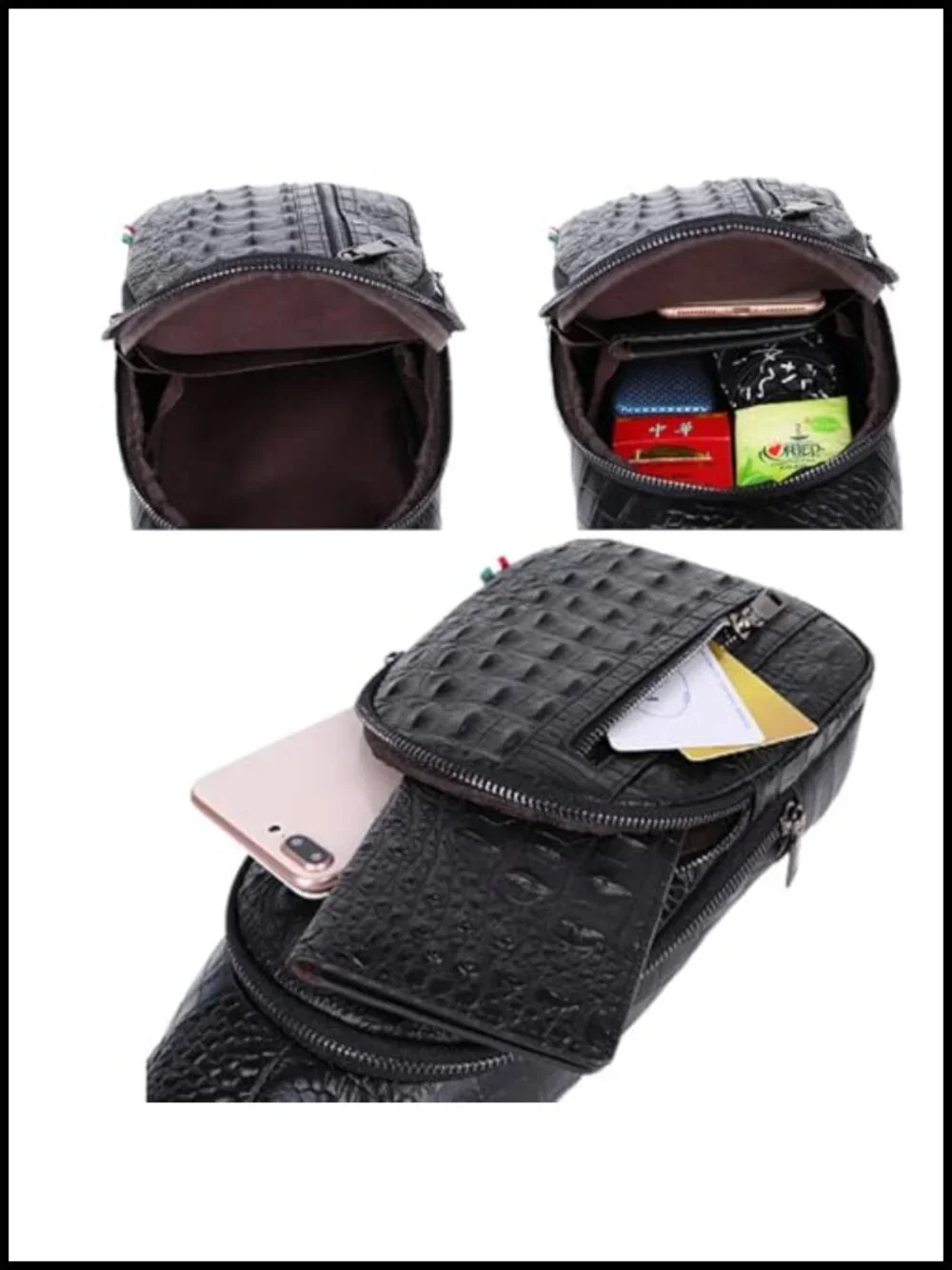 Leather Sling Bag Hiking Daypack for Men Women Outdoor Travel